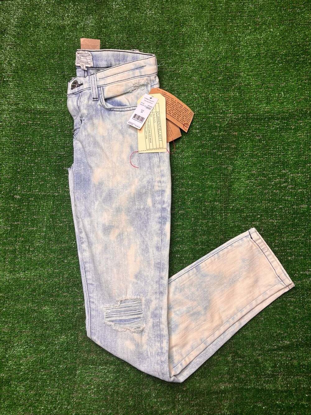 Current/Elliott The Ankle Skinny Acid Wash Distressed Jeans Size 25